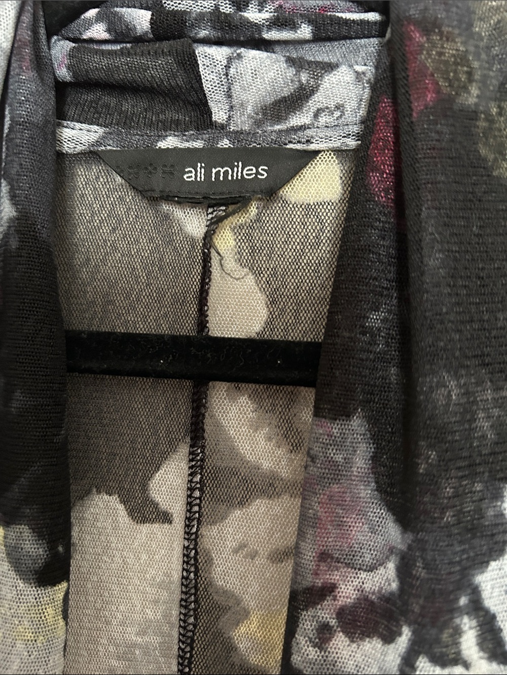 Ali Miles Sheer Floral Open-Front Black & Pink Kimono Cardigan - Picture 2 of 2